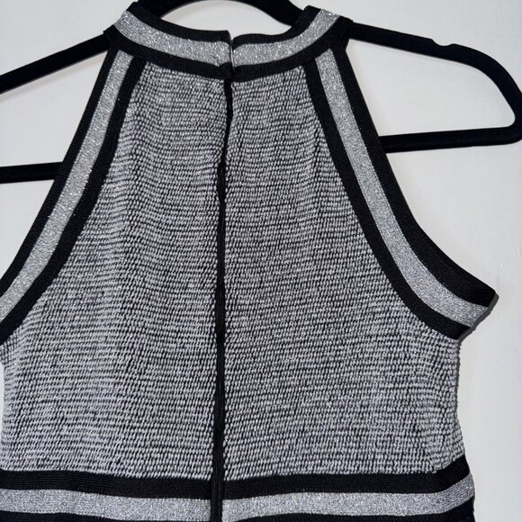 Vintage 60's 70's Mod Empire Waist  Silver Black Halter Knit Maxi Dress XS/S - Picture 15 of 16